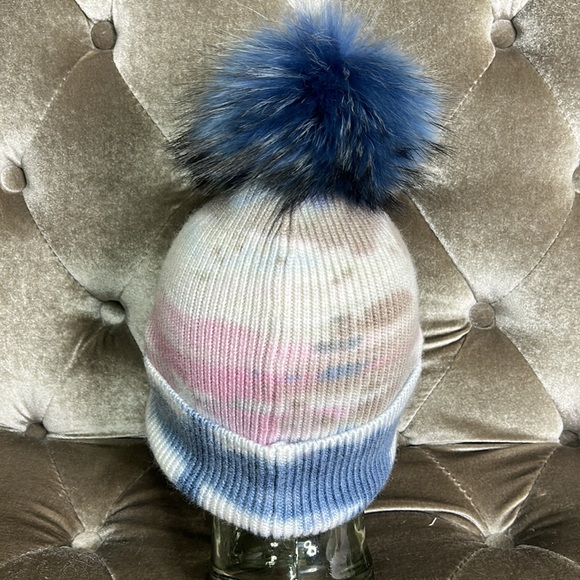 PNYC angora removable Pom Pom tie dye beanie - Picture 3 of 6